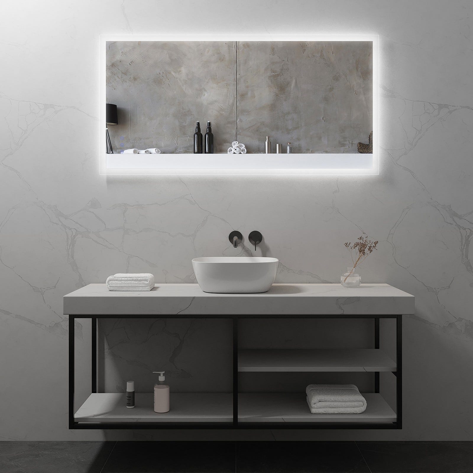 FRAME Miroir lumineux salle de bain LED 3 couleurs + intensité réglable & fonction anti-buée 70 x 140 cm 6