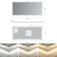 FRAME Miroir lumineux salle de bain LED 3 couleurs + intensité réglable & fonction anti-buée 70 x 140 cm 4