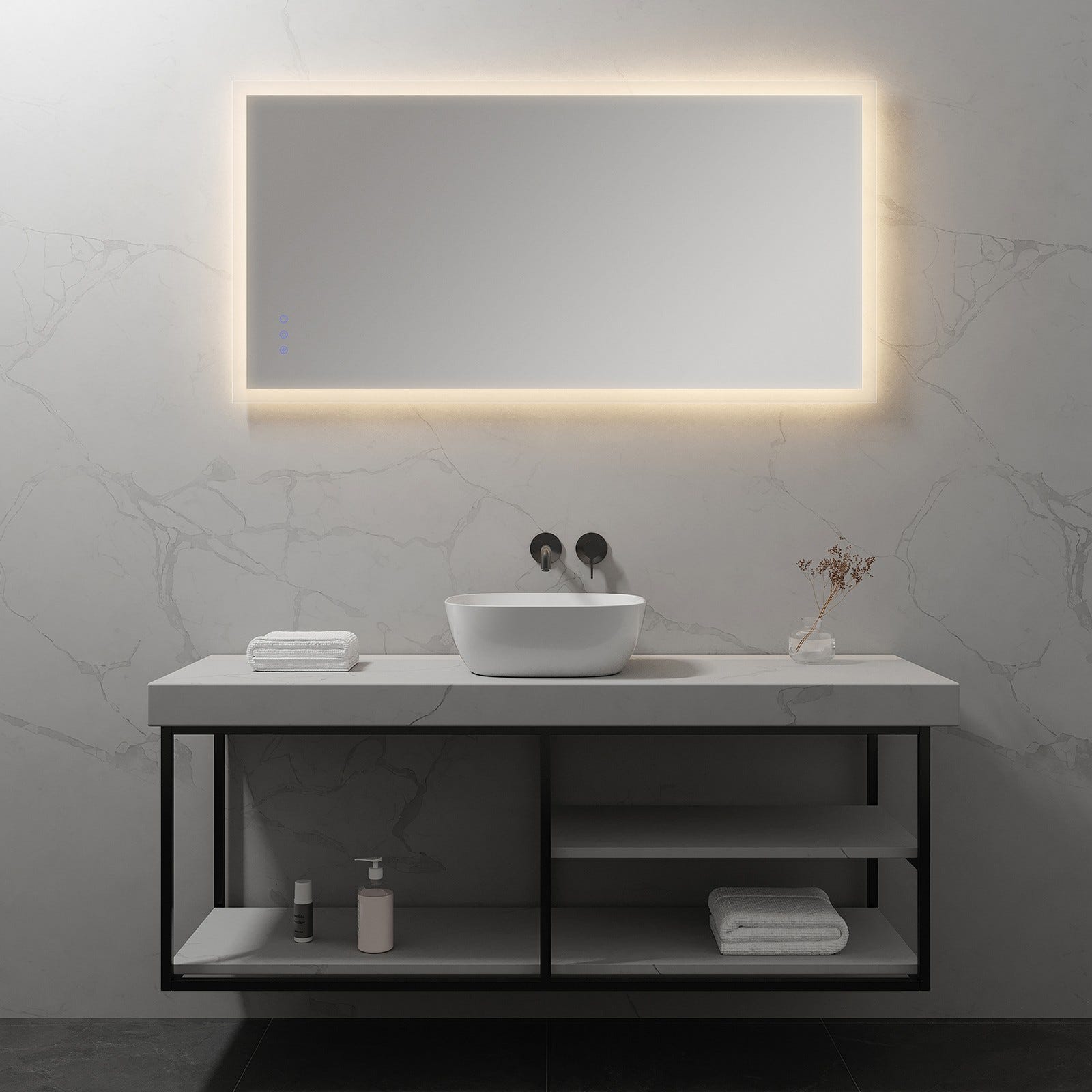 FRAME Miroir lumineux salle de bain LED 3 couleurs + intensité réglable & fonction anti-buée 70 x 140 cm 5