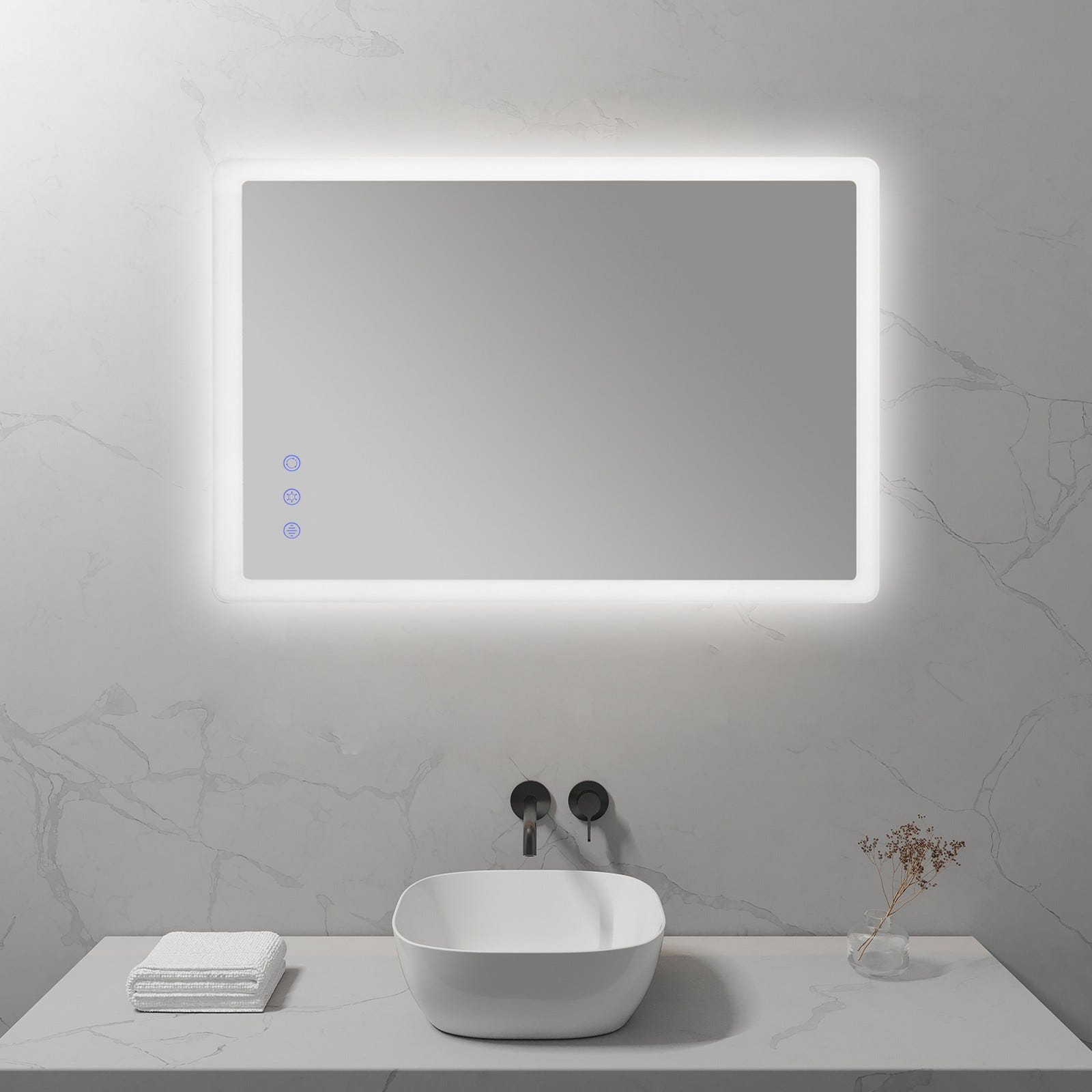 MELLOW Miroir lumineux salle de bain LED 3 couleurs + intensité réglable & fonction anti-buée 60 x 80 cm 7