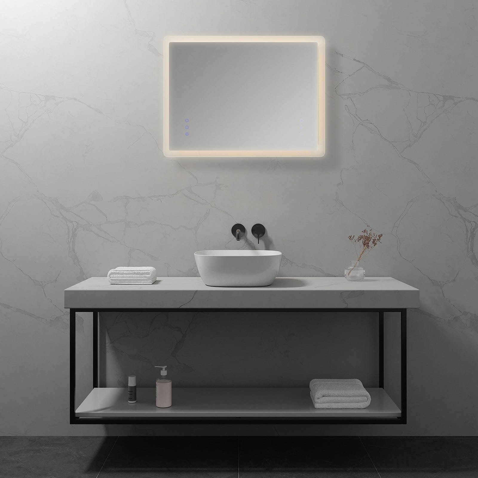 MELLOW Miroir lumineux salle de bain LED 3 couleurs + intensité réglable & fonction anti-buée 60 x 80 cm 5