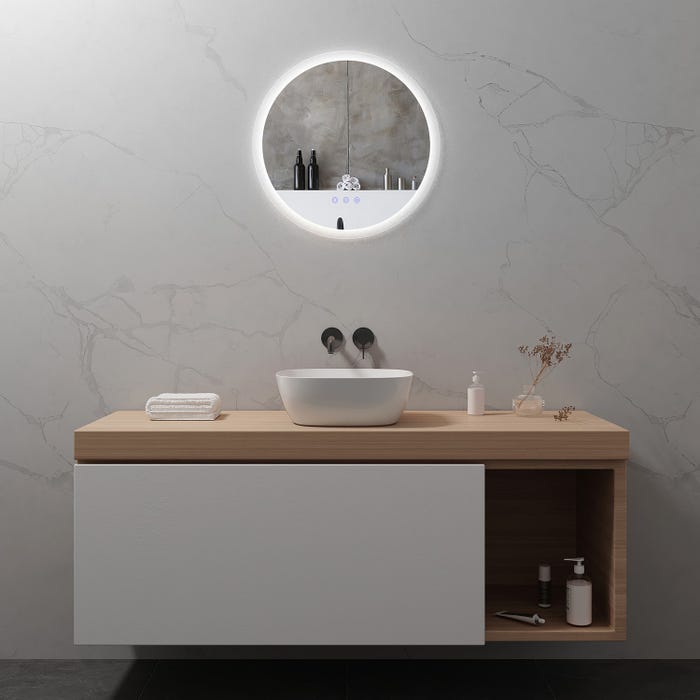 RADIUS Miroir lumineux rond salle de bain LED 3 couleurs + intensité réglable & fonction anti-buée Ø 60 cm 5