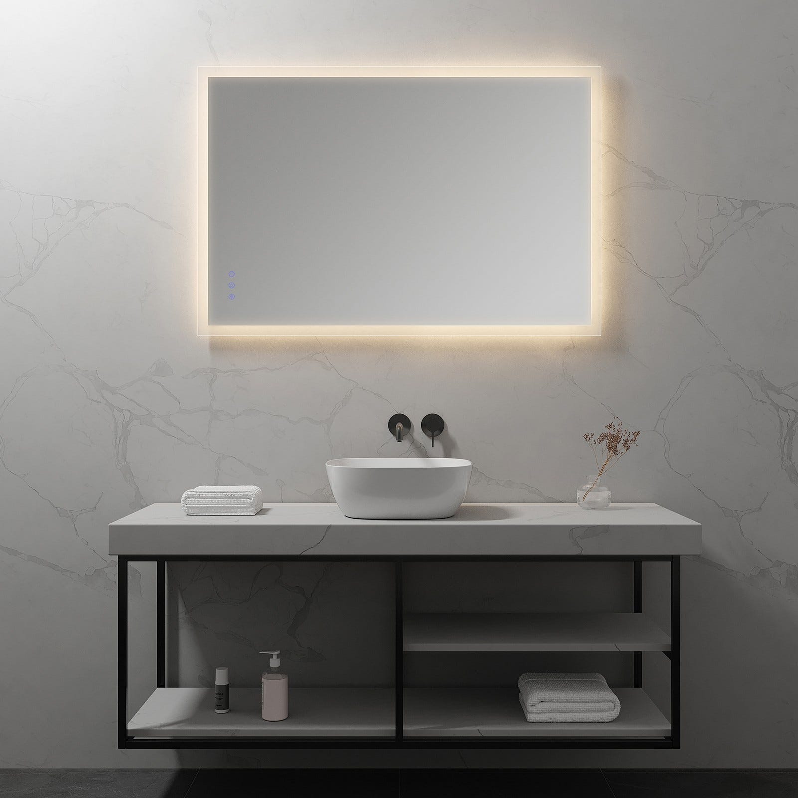 FRAME Miroir lumineux salle de bain LED 3 couleurs + intensité réglable & fonction anti-buée 80 x 120 cm 5