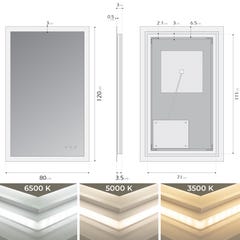 FRAME Miroir lumineux salle de bain LED 3 couleurs + intensité réglable & fonction anti-buée 80 x 120 cm 4