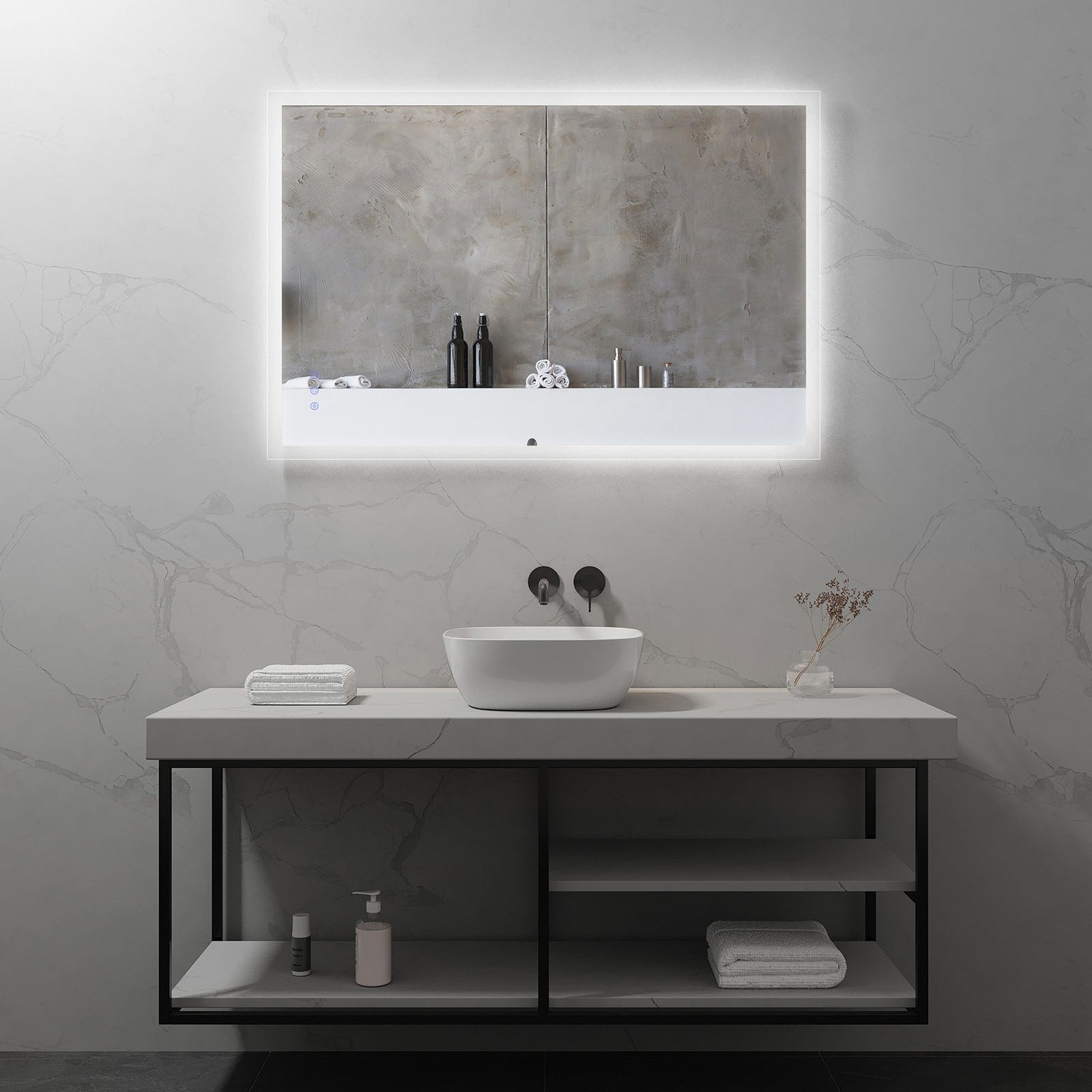FRAME Miroir lumineux salle de bain LED 3 couleurs + intensité réglable & fonction anti-buée 80 x 120 cm 6