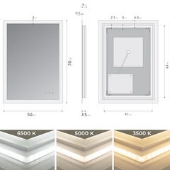 FRAME Miroir lumineux salle de bain LED 3 couleurs + intensité réglable & fonction anti-buée 50 x 70 cm 4
