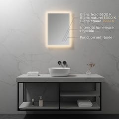 FRAME Miroir lumineux salle de bain LED 3 couleurs + intensité réglable & fonction anti-buée 50 x 70 cm 1