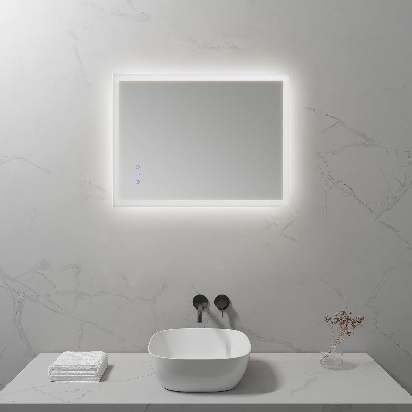 FRAME Miroir lumineux salle de bain LED 3 couleurs + intensité réglable & fonction anti-buée 50 x 70 cm 8