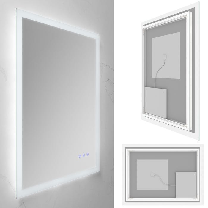 FRAME Miroir lumineux salle de bain LED 3 couleurs + intensité réglable & fonction anti-buée 50 x 70 cm 3