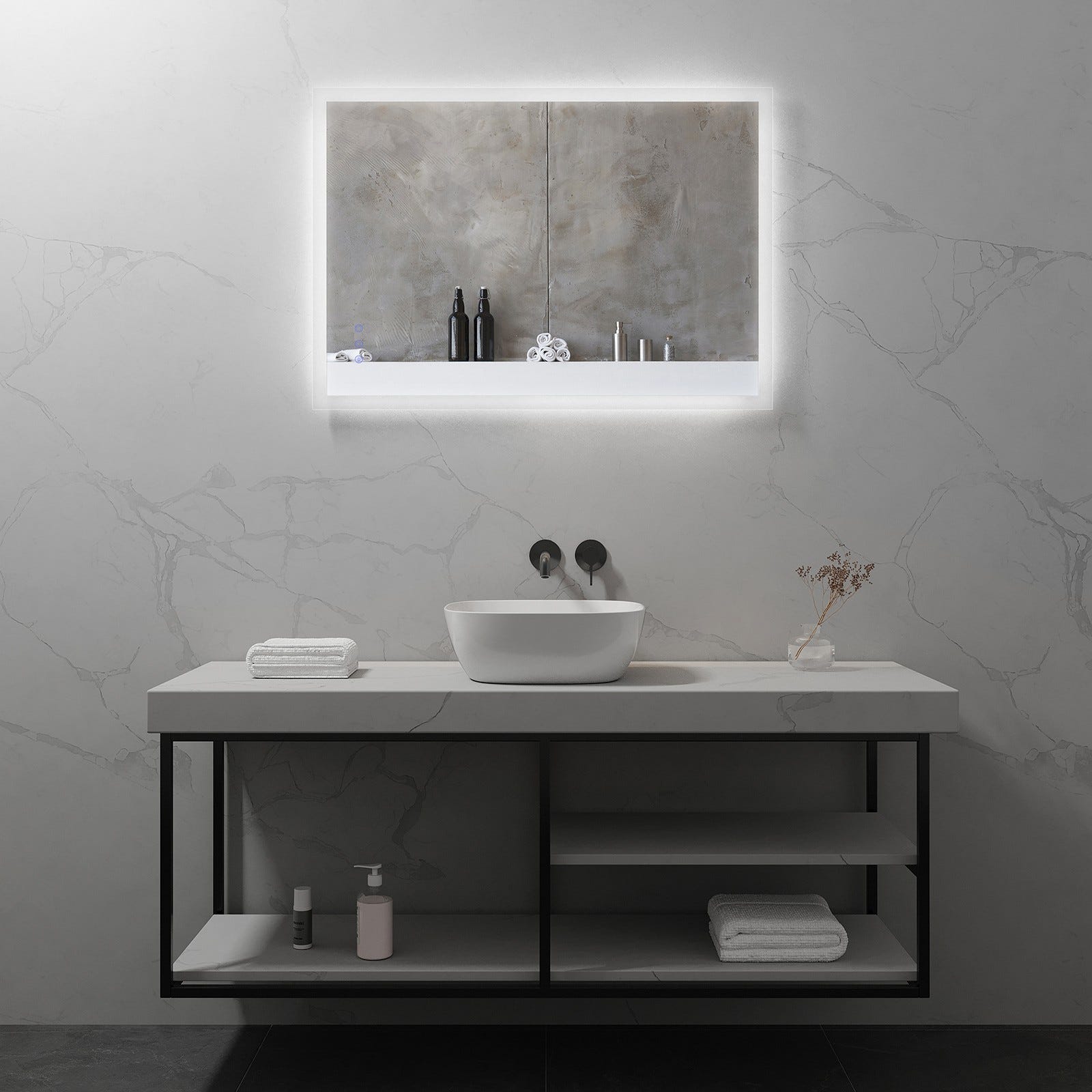 FRAME Miroir lumineux salle de bain LED 3 couleurs + intensité réglable & fonction anti-buée 70 x 100 cm 6
