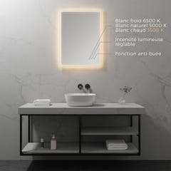 FRAME Miroir lumineux salle de bain LED 3 couleurs + intensité réglable & fonction anti-buée 60 x 80 cm 1