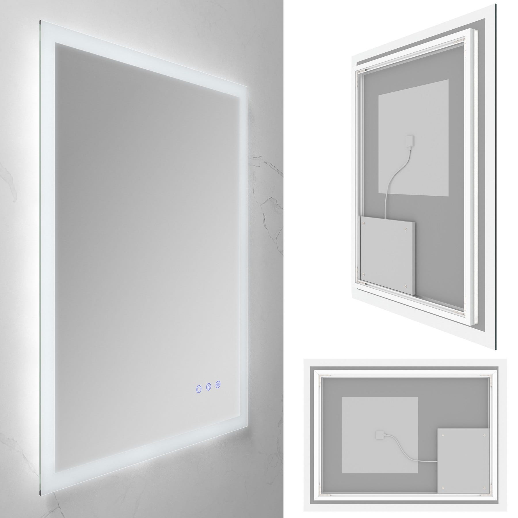 FRAME Miroir lumineux salle de bain LED 3 couleurs + intensité réglable & fonction anti-buée 60 x 80 cm 3