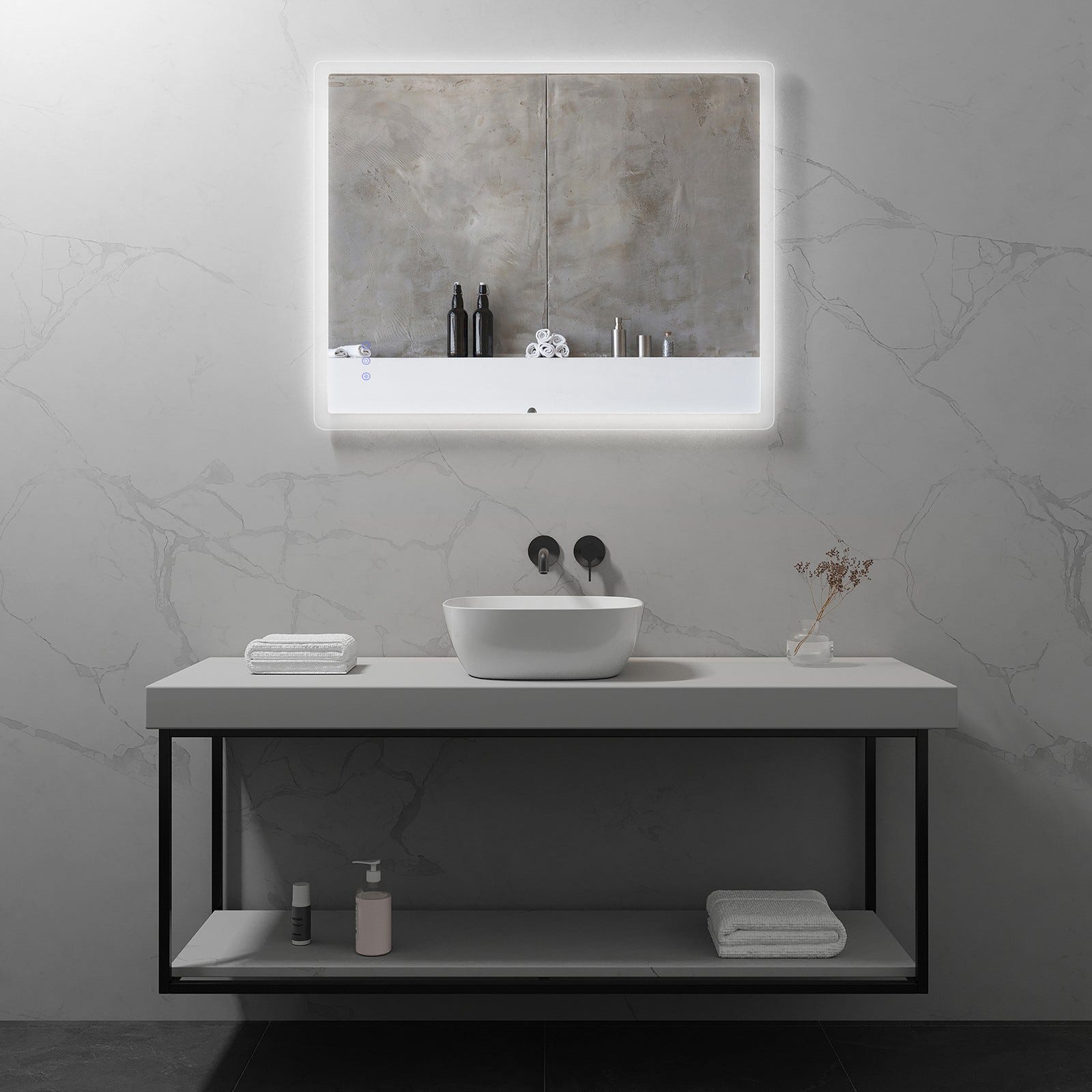MELLOW Miroir lumineux salle de bain LED 3 couleurs + intensité réglable & fonction anti-buée 80 x 100 cm 6