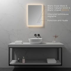 MELLOW Miroir lumineux salle de bain LED 3 couleurs + intensité réglable & fonction anti-buée 50 x 70 cm 1