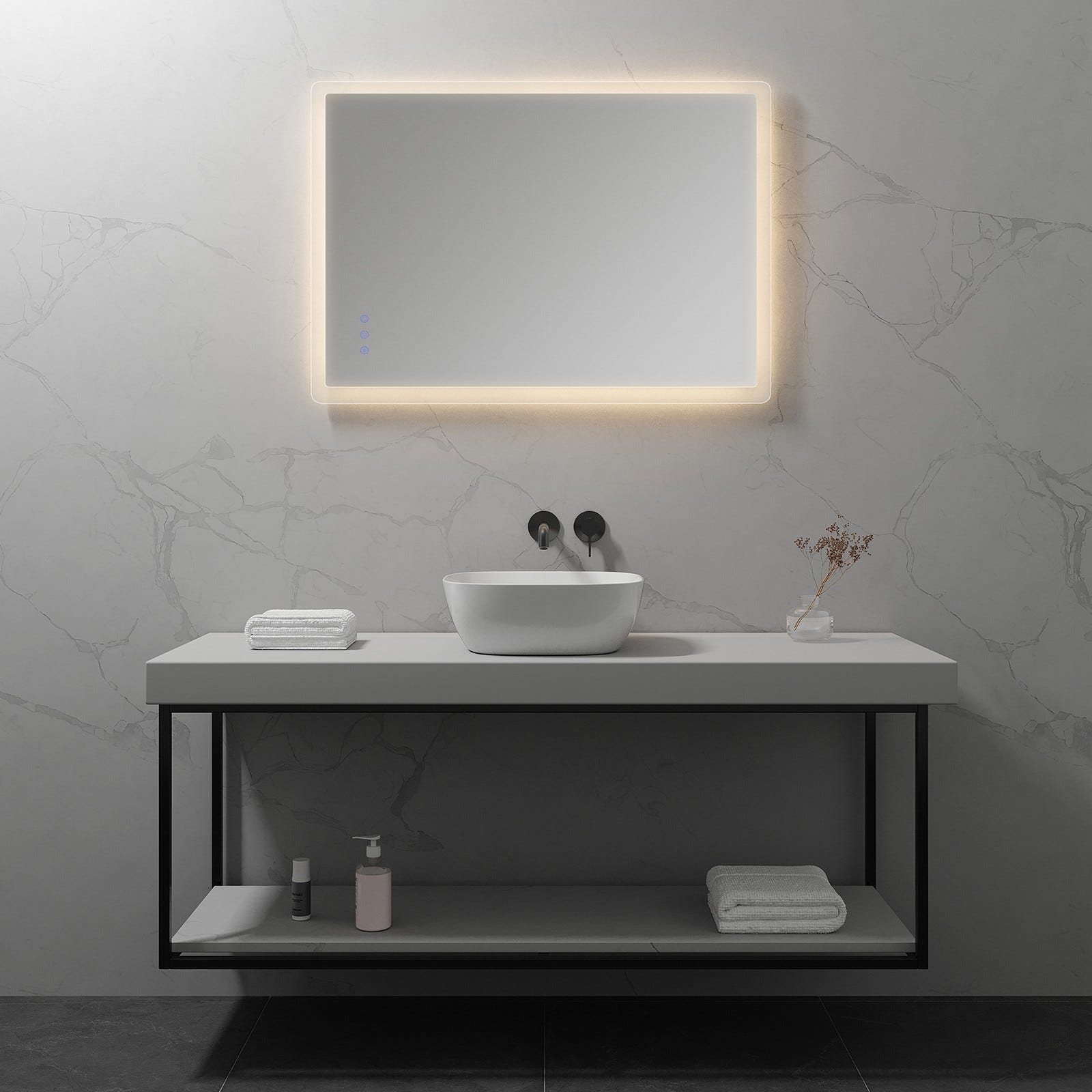 MELLOW Miroir lumineux salle de bain LED 3 couleurs + intensité réglable & fonction anti-buée 70 x 100 cm 5
