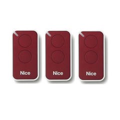 Lot de 3 Télécommandes NICE INTI2R - 2 canaux rouges 433,92 MHz + 1 porte-clés Domobip 0