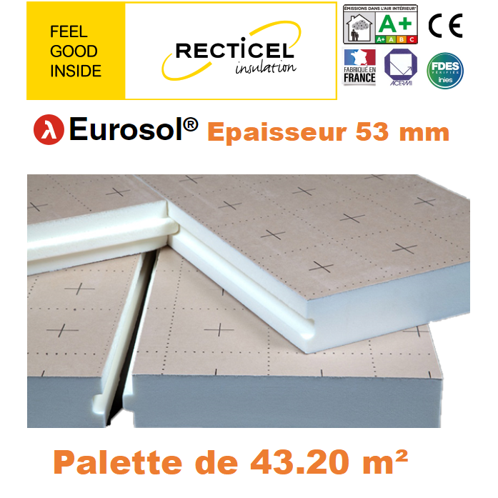 Dalle isolante polyurethane Eurosol - 52 mm - R 2.40 - Palette 48 m² 0