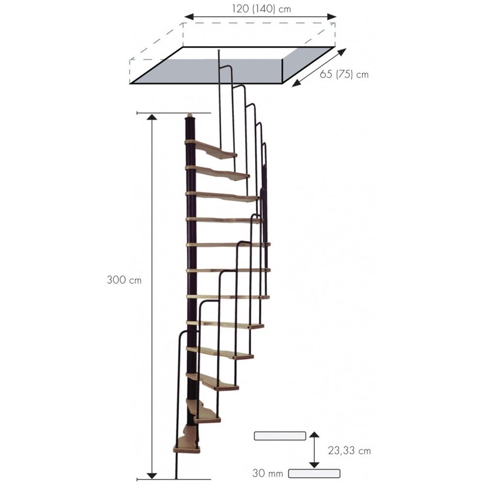 HandyStairs escalier en colimaçon gain de place "Sampax" - 140x70 cm - hauteur 299 cm - 12 marches en hêtre - Gris 1