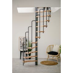 HandyStairs escalier en colimaçon gain de place "Sampax" - 140x70 cm - hauteur 299 cm - 12 marches en hêtre - Gris 0