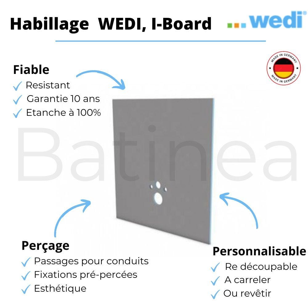 Pack WC bâti support GOHE Rapid SL Projet + Panneaux d'habillage de bâti-supports WEDI I-Board + plaque 3