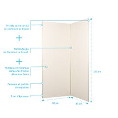 Pack 2 Panneaux Muraux en Aluminium Ivoire 90x210 cm + Profilés Finition et Angle Or Doré Brossé 3