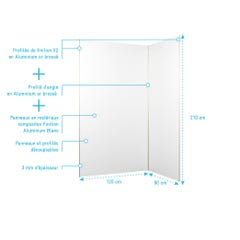 Pack 2 Panneaux Muraux en Aluminium Blanc 120+90x210 cm + Profilés Finition et Angle Or Doré Brossé 3