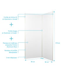 Pack 2 Panneaux Muraux en Aluminium Blanc 90x210 cm + Profilés Finition et Angle Or Doré Brossé 3