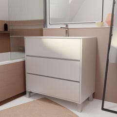 Pack Meuble Salle de Bains 80 cm Laqué Blanc, 3 tiroirs avec Vasque Céramique - XENOS 0