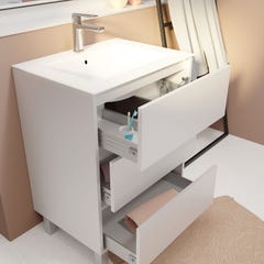 Pack Meuble Salle de Bains 60 cm Laqué Blanc, 3 tiroirs avec Vasque Céramique - XENOS 1