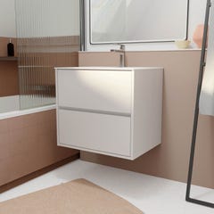 Pack Meuble Salle de Bains 60 cm Laqué Blanc, 2 tiroirs avec Vasque Céramique - XENOS 0