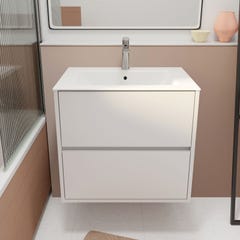 Pack Meuble Salle de Bains 60 cm Laqué Blanc, 2 tiroirs avec Vasque Céramique - XENOS 4