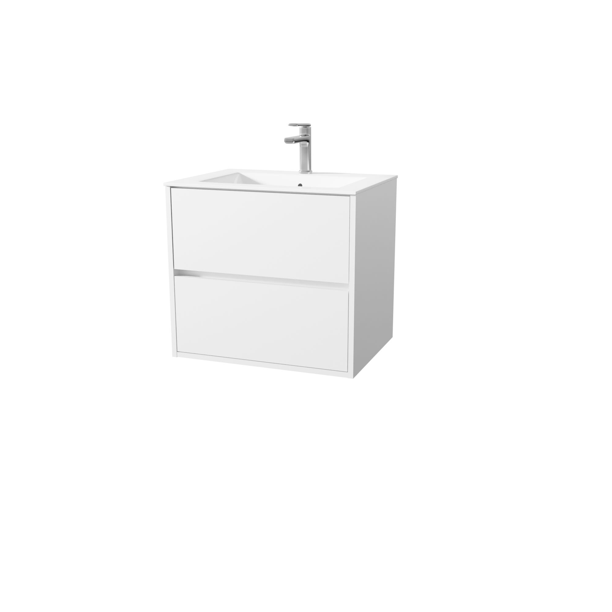 Pack Meuble Salle de Bains 60 cm Laqué Blanc, 2 tiroirs avec Vasque Céramique - XENOS 2