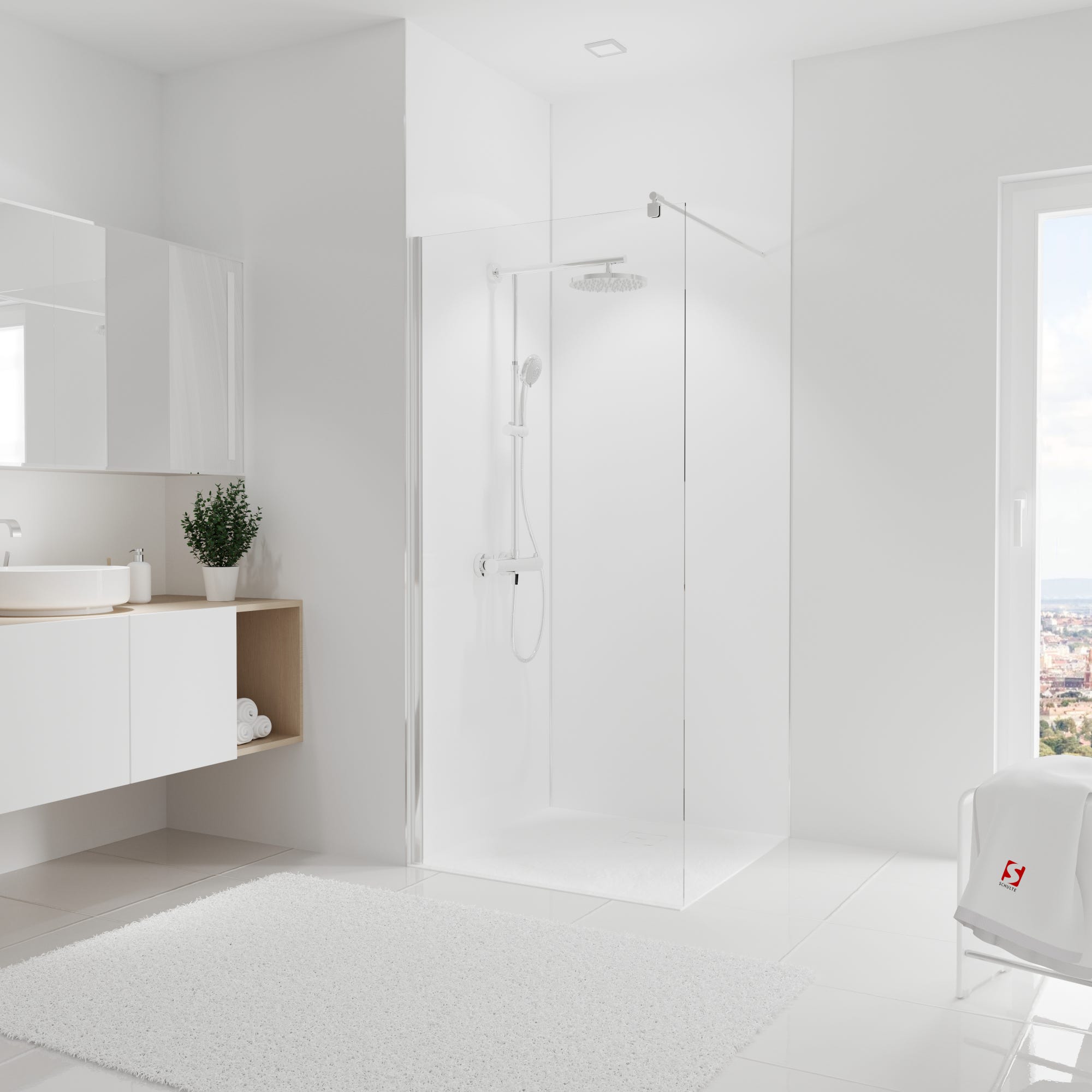 Schulte Pack de 2 panneaux muraux, 90x255cm, revêtement pour douche et salle de bains, DécoDesign COULEUR, Blanc 0