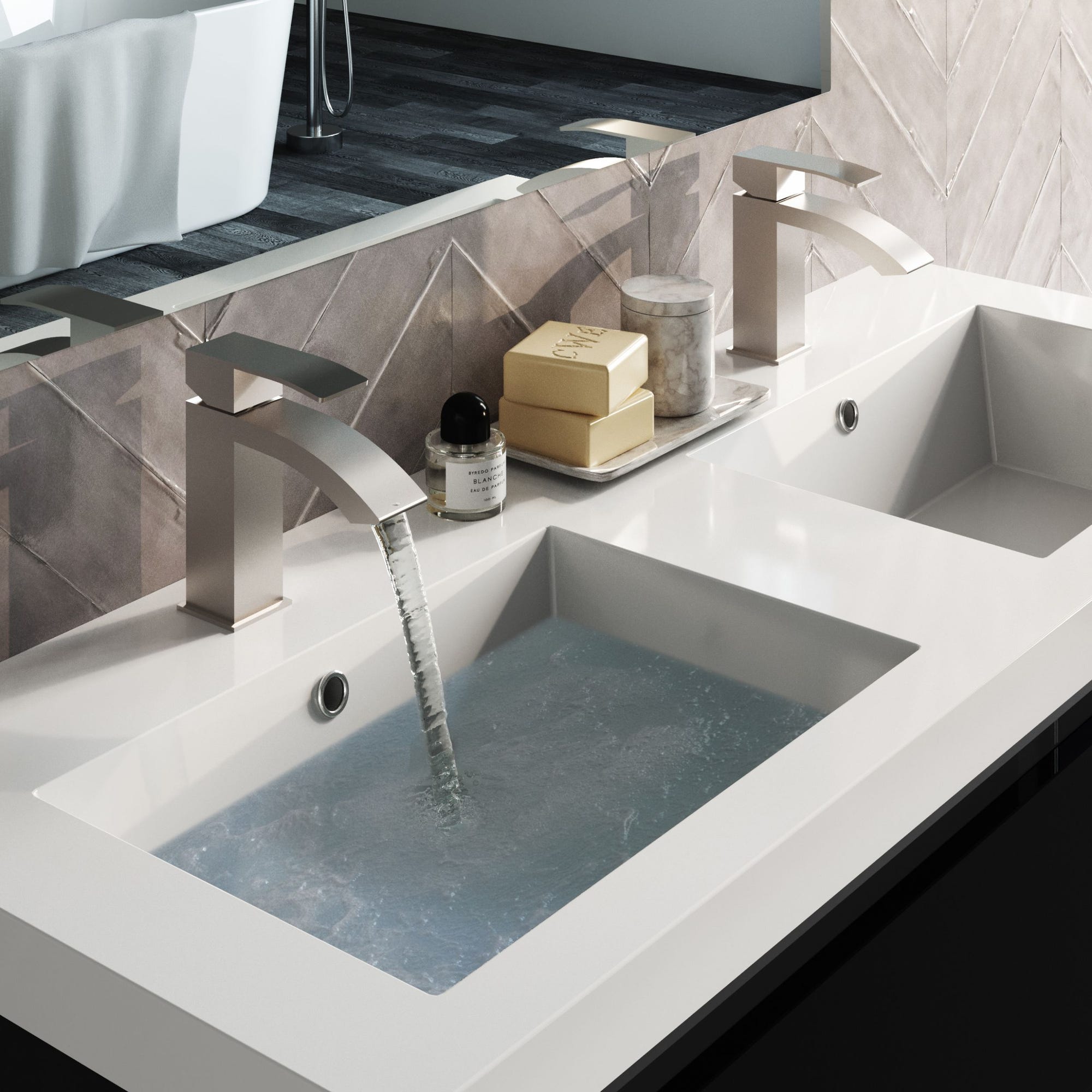 Robinet salle de bain Mitigeur lavabo CABERNET en acier inoxydable couleur inox brossé 4,2 x 15 x 15 cm 1