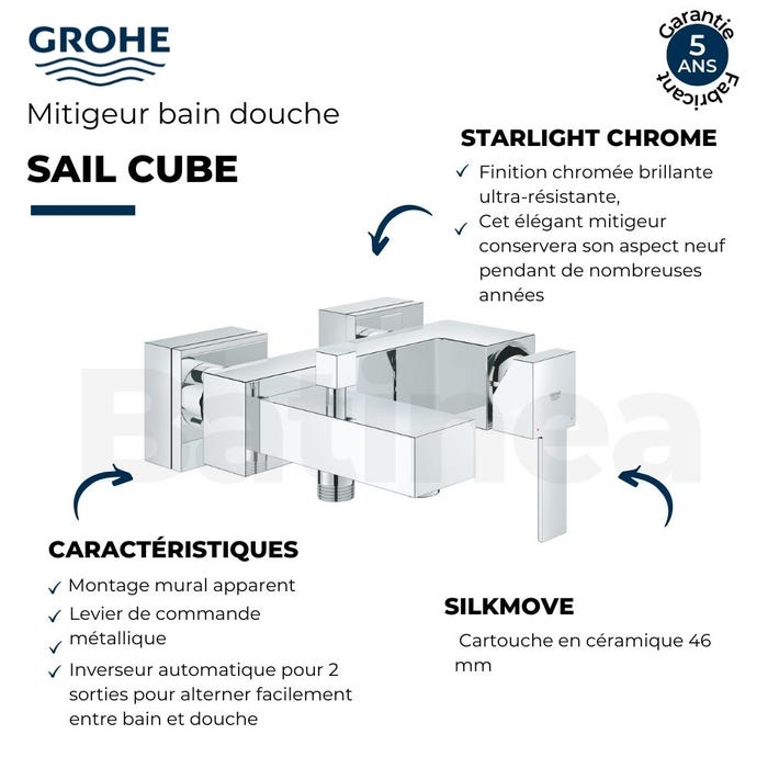 Mitigeur bain douche mécanique GROHE Quickfix Sail Cube + microfibre 2