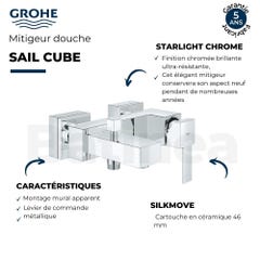 Mitigeur douche mécanique GROHE Quickfix Sail Cube + microfibre 2