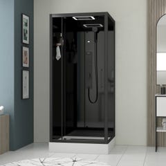 Cabine de douche Carrée Hydro 90x90x218 cm - Porte Pivotante - Fond & Profilés Noir Mat 0