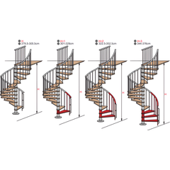 HandyStairs escalier colimaçon en métal "Bari" - 12 marches en hêtre pour hauteur 293cm - diamètre 140cm - Blanc 0