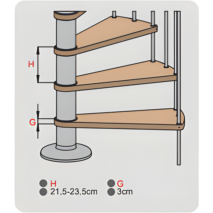 HandyStairs escalier colimaçon en métal "Bari" - 12 marches en hêtre pour hauteur 293cm - diamètre 140cm - Blanc 2