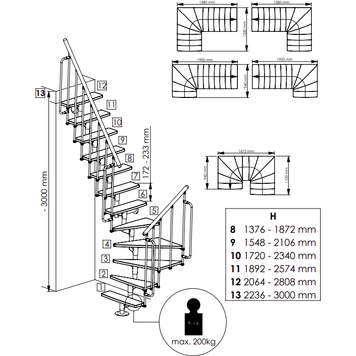 Escalier quart tournant "JOKER700" - largeur 76cm 0