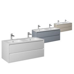 PRO Meuble salle de bain double vasque 2 tiroirs Gris clair laqué largeur 120 cm 3