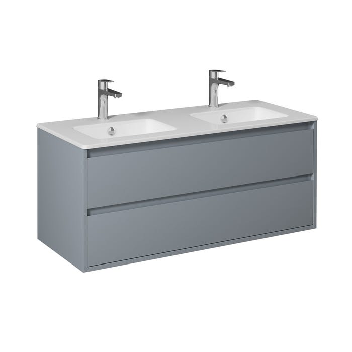 PRO Meuble salle de bain double vasque 2 tiroirs Gris clair laqué largeur 120 cm 0