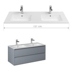 PRO Meuble salle de bain double vasque 2 tiroirs Gris clair laqué largeur 120 cm 1