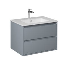 PRO Meuble salle de bain avec simple vasque 2 tiroirs Gris clair laqué largeur 70 cm 0