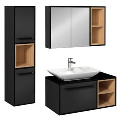 CAVALLI-VP Meuble salle de bain 90 cm Anthracite et vasque à poser + miroir armoire + colonne murale (À GAUCHE) 0