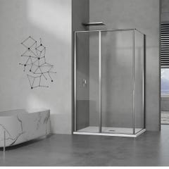GRAND VERRE Cabine de douche 90x90 en verre avec profilés en alu chromé à ouverture pivotante avec partie fixe 0
