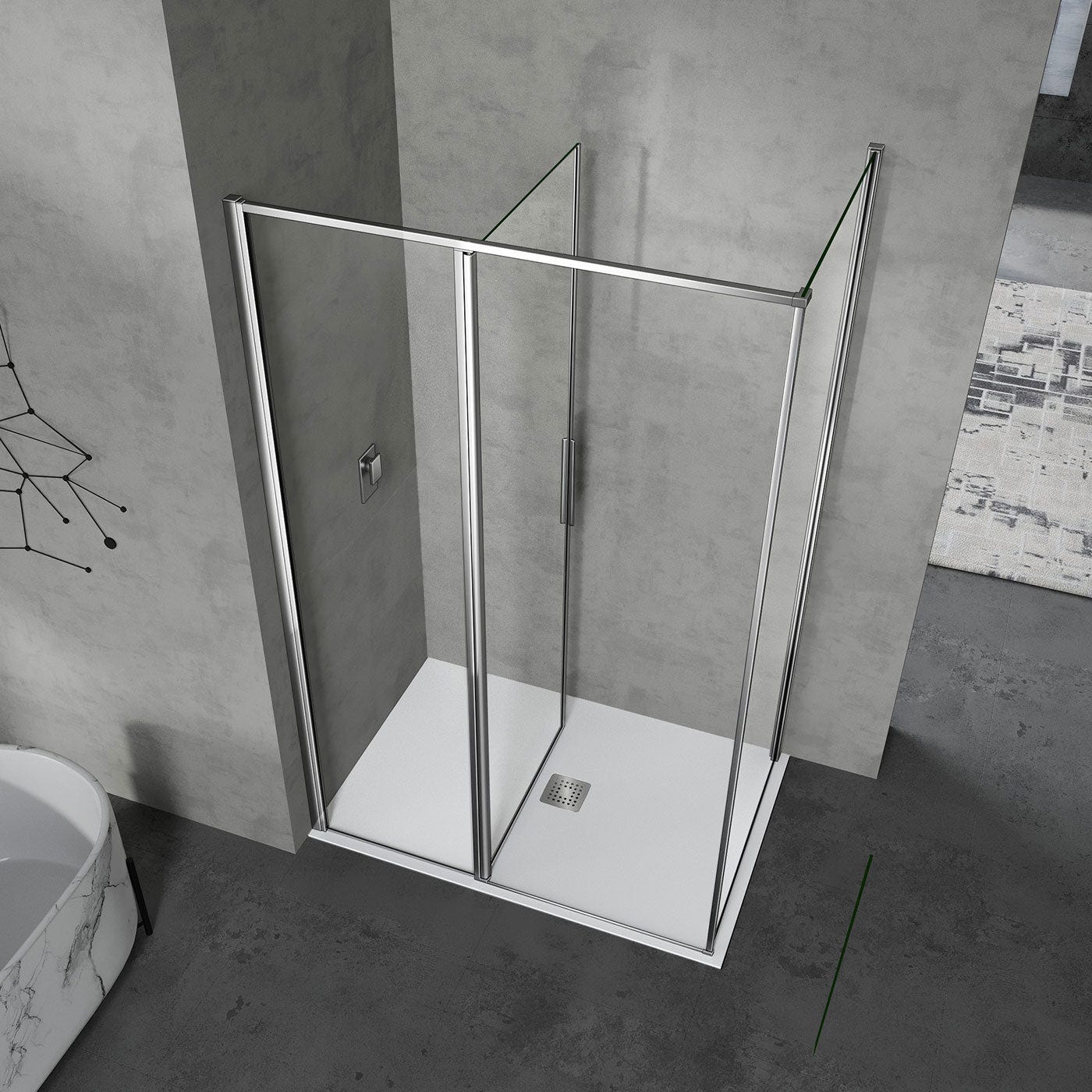 GRAND VERRE Cabine de douche 100x90 en verre avec profilés en alu chromé à ouverture pivotante avec partie fixe 2