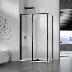 GRAND VERRE Cabine de douche 90x90 en verre avec profilés en alu noir mat à ouverture pivotante avec partie fixe 0