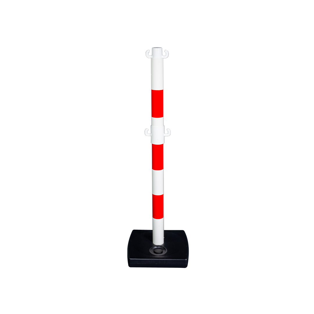 Poteau PVC Rouge/Blanc avec crochets à mi-hauteur sur socle à lester 4kg - 2000932 1