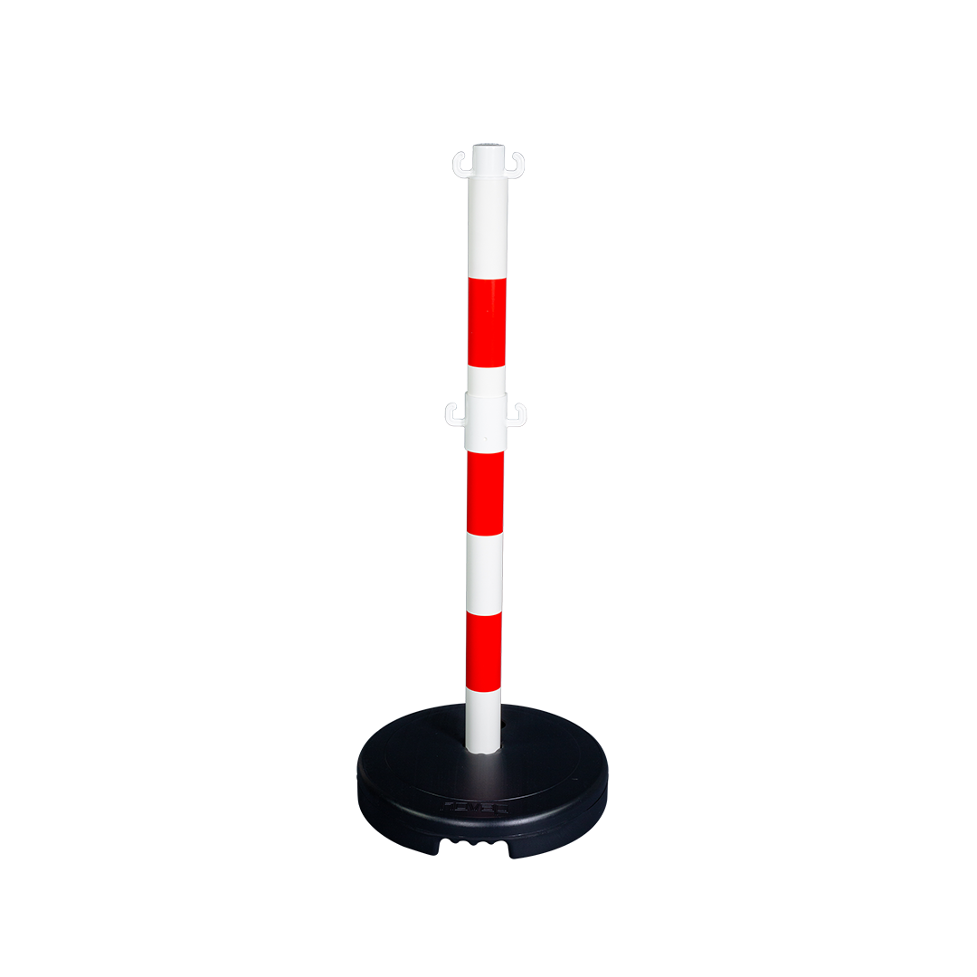 Poteau PVC Rouge/Blanc avec crochets à mi-hauteur sur socle à lester 9kg - 2000956 1